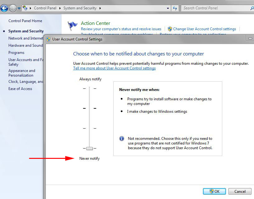 Windows 7 User Account Settings