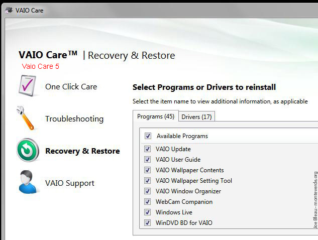 Vaio Care INstall Programs Vaio F Series F11 F12