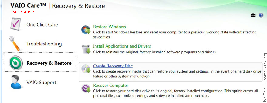 VAIO Create Recovery Discs