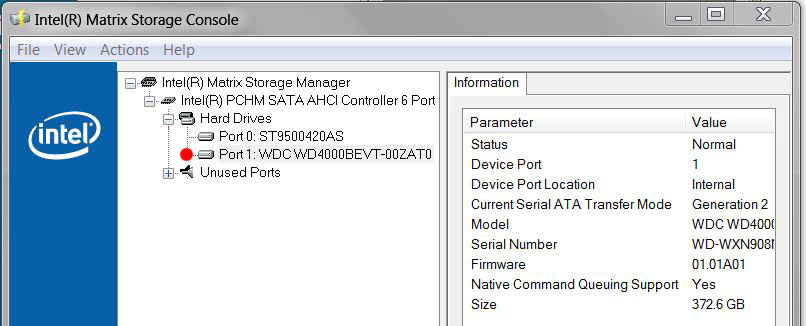 HDD in ODD Bay Intel Matrix